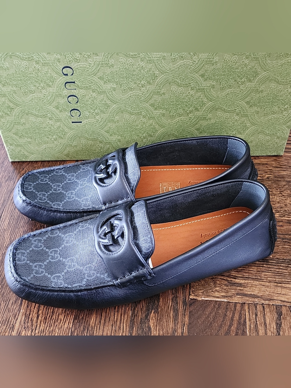 $850 Brand New Gucci GG Interlocking Driver Loafers in Black Leather G 7.5 US 8 - Picture 4 of 9